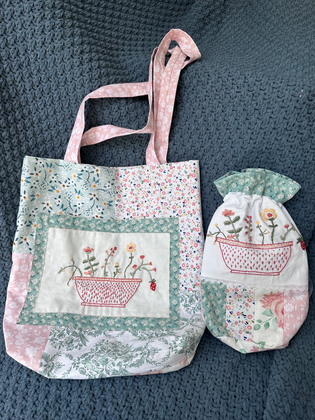 “Strawberry Bowl” Embroidered Tote