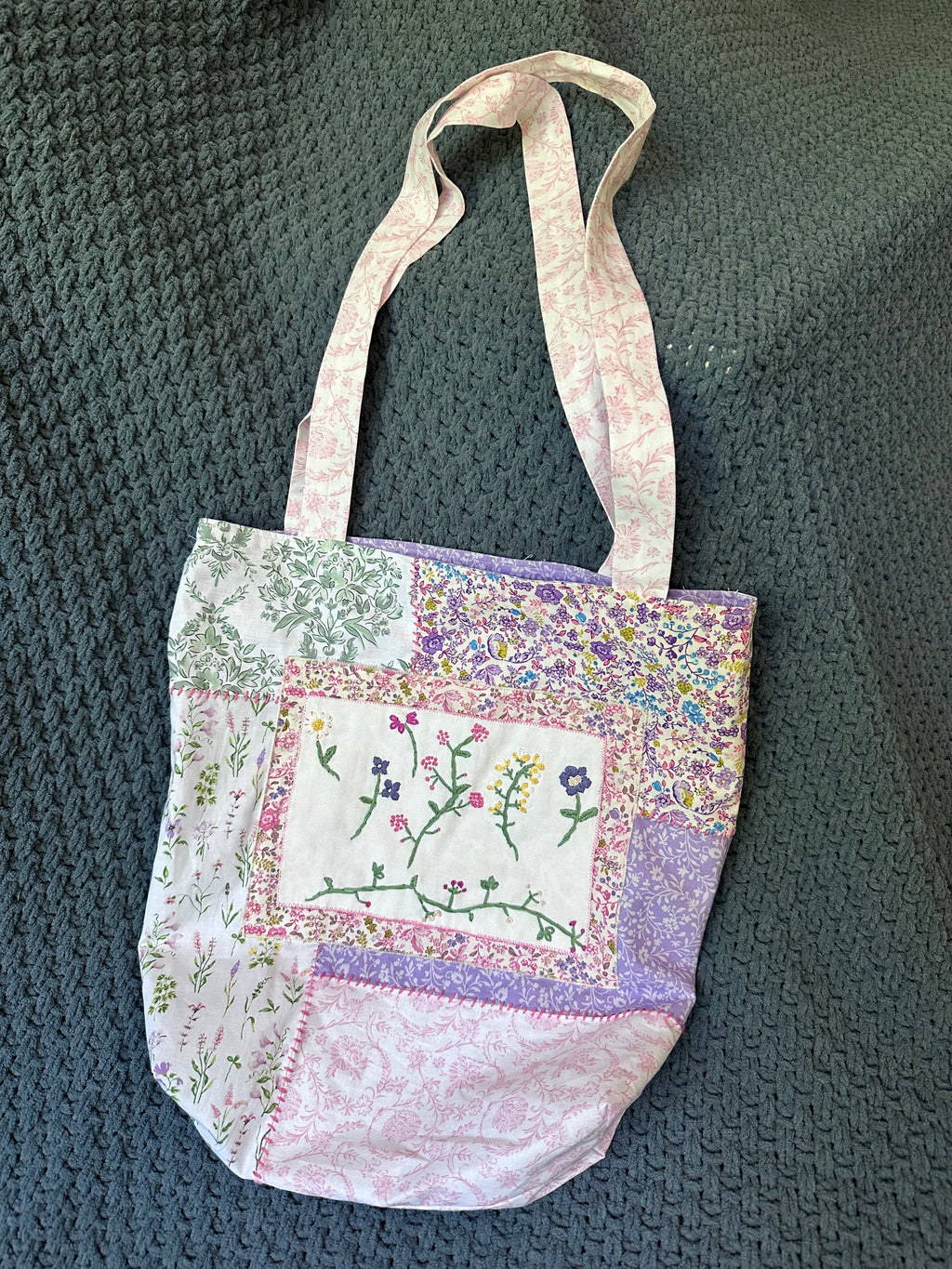 “Patchwork Flowers” Embroidered Tote