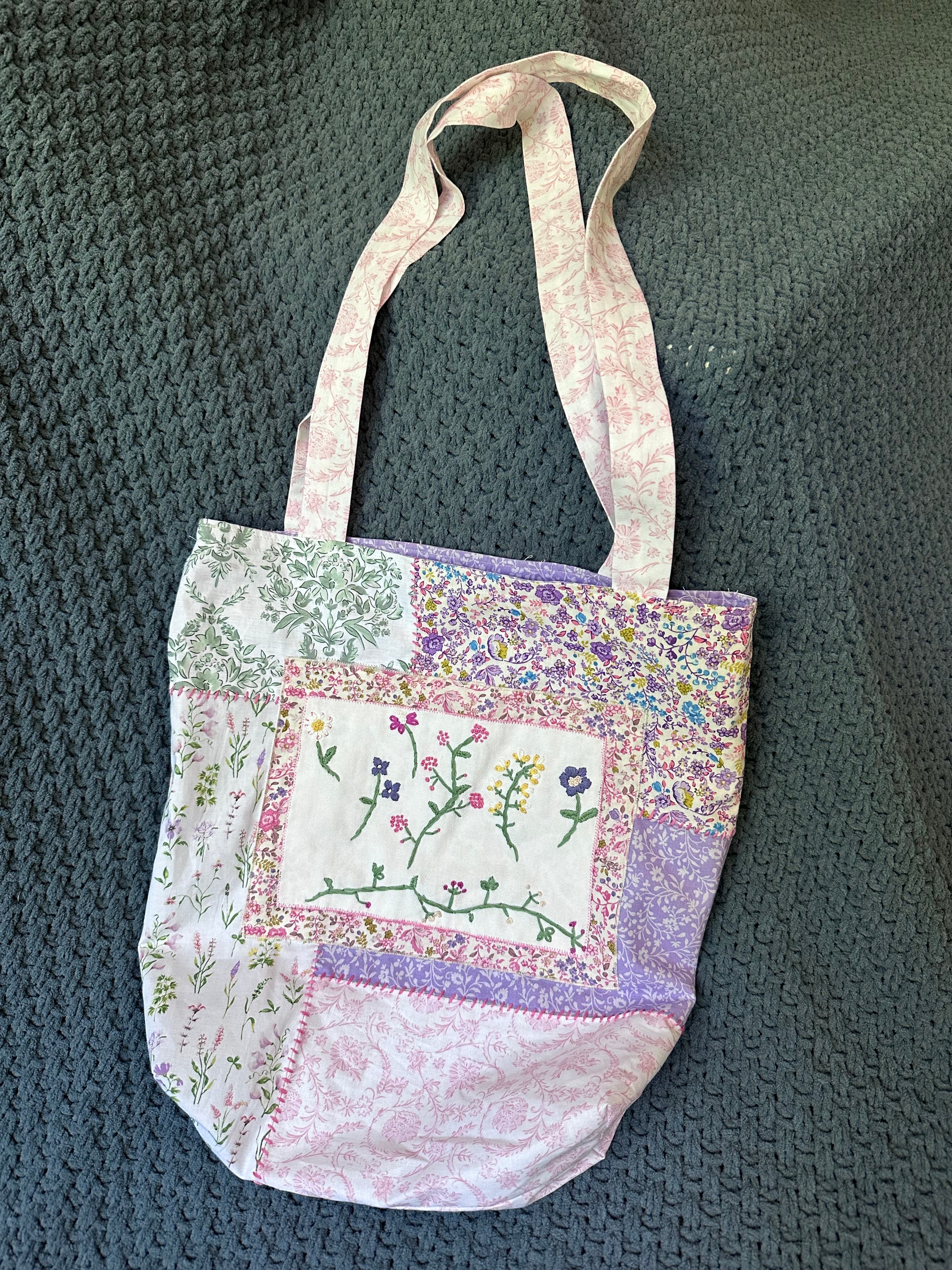 “Patchwork Flowers” Embroidered Tote