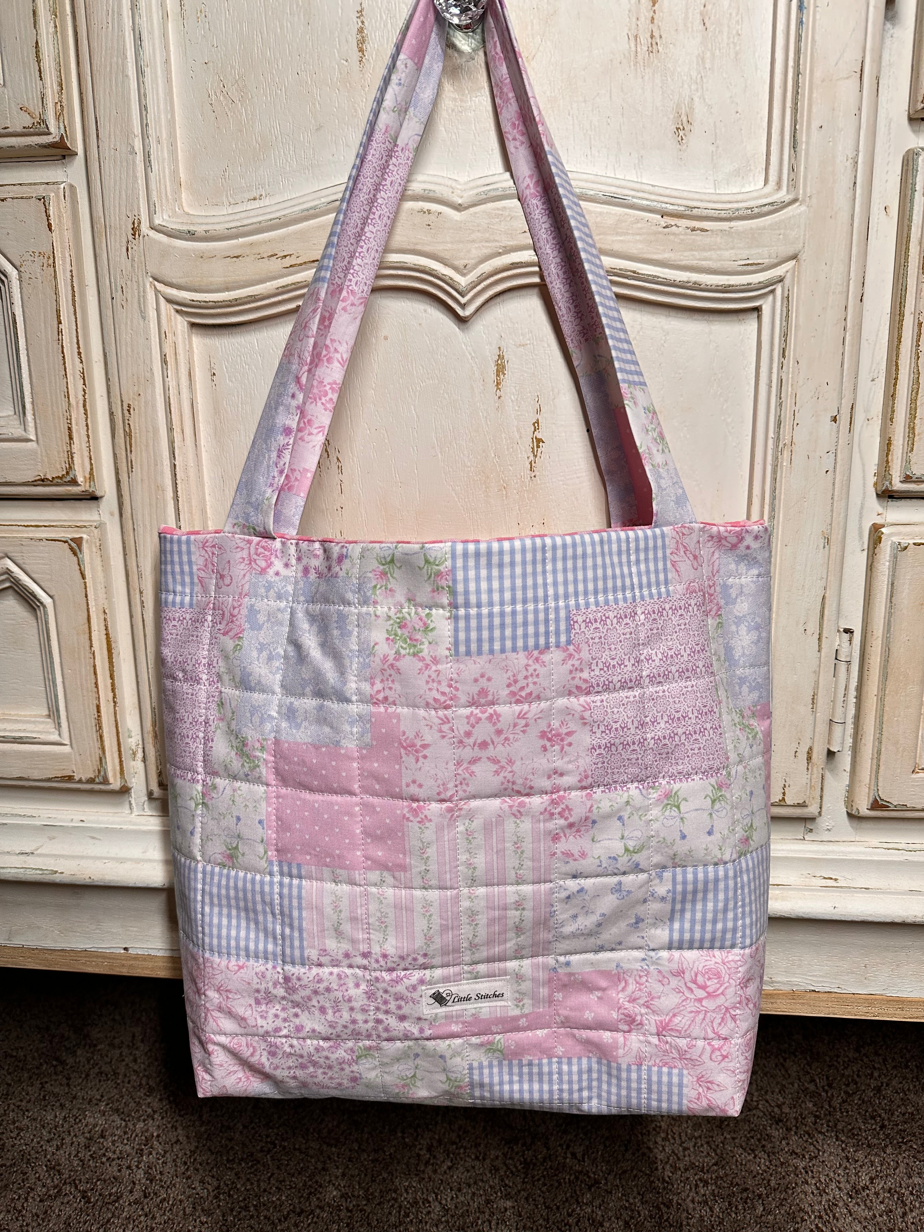 “Sweet Pea Blue Bow” Mid Size Quilted Children’s Tote