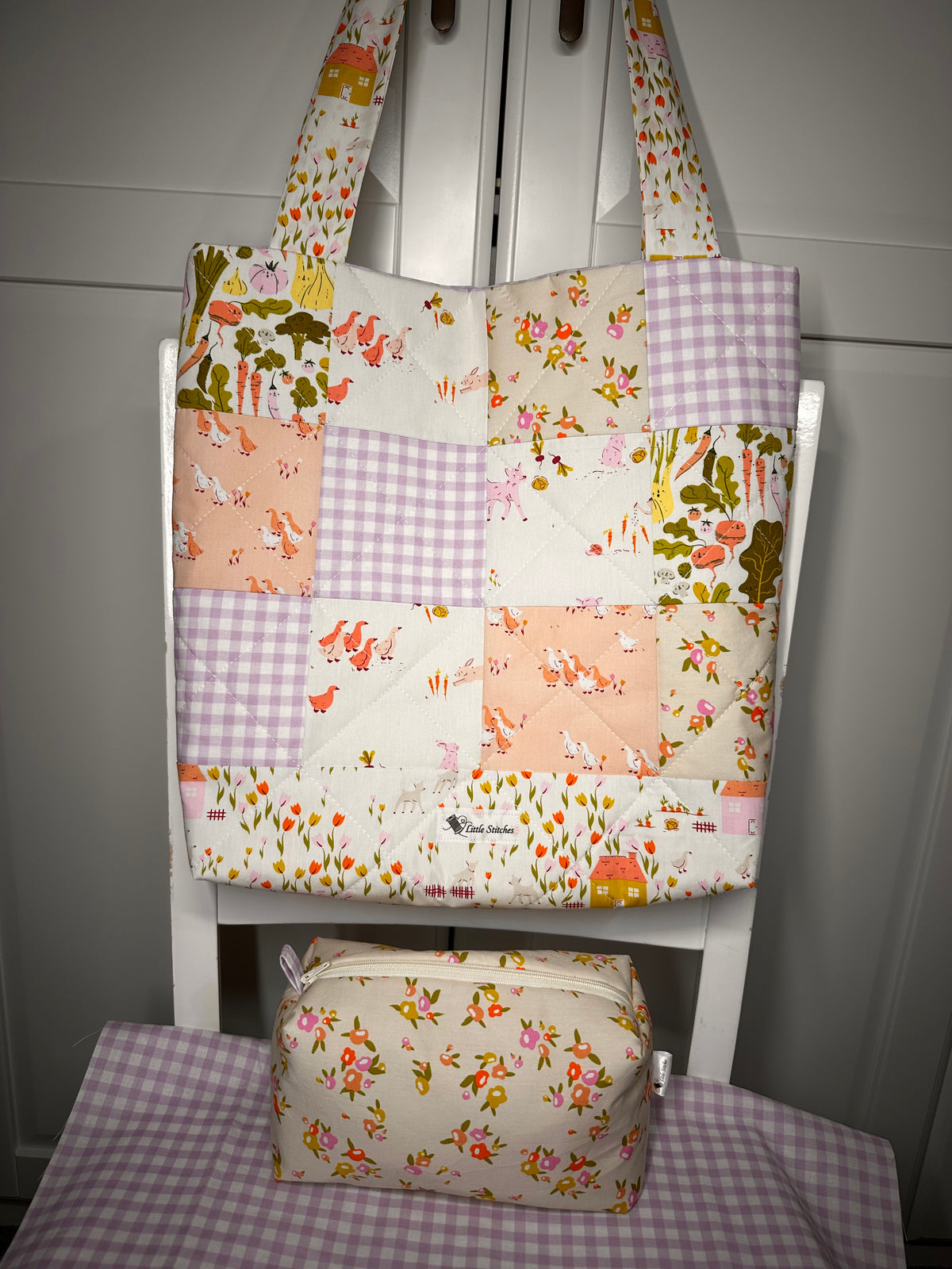 “Sweet Lavender Lamb” Midi Quilted Tote/Diaper Bag