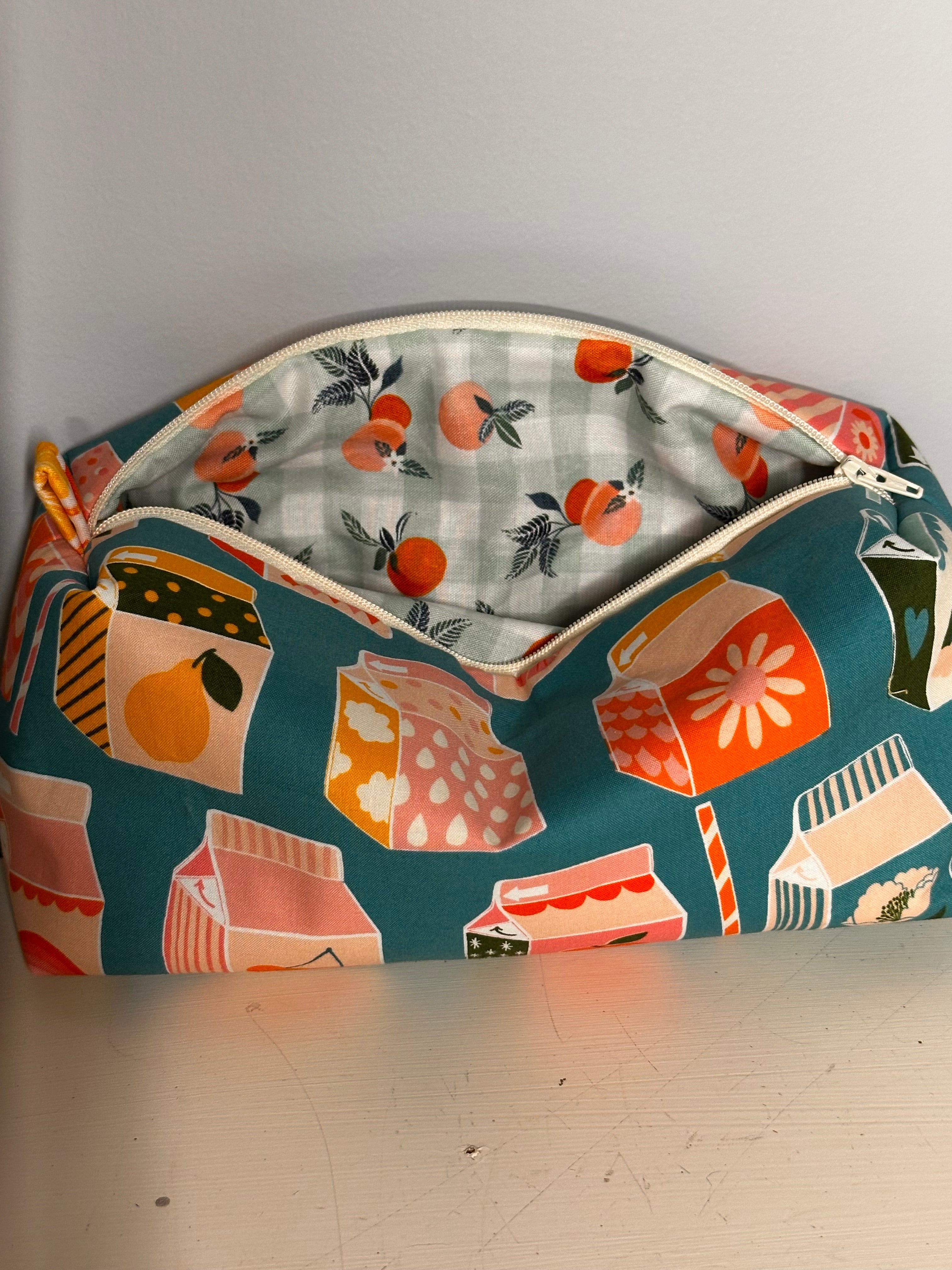 “Summer Juice Box” cosmetic bag-teal