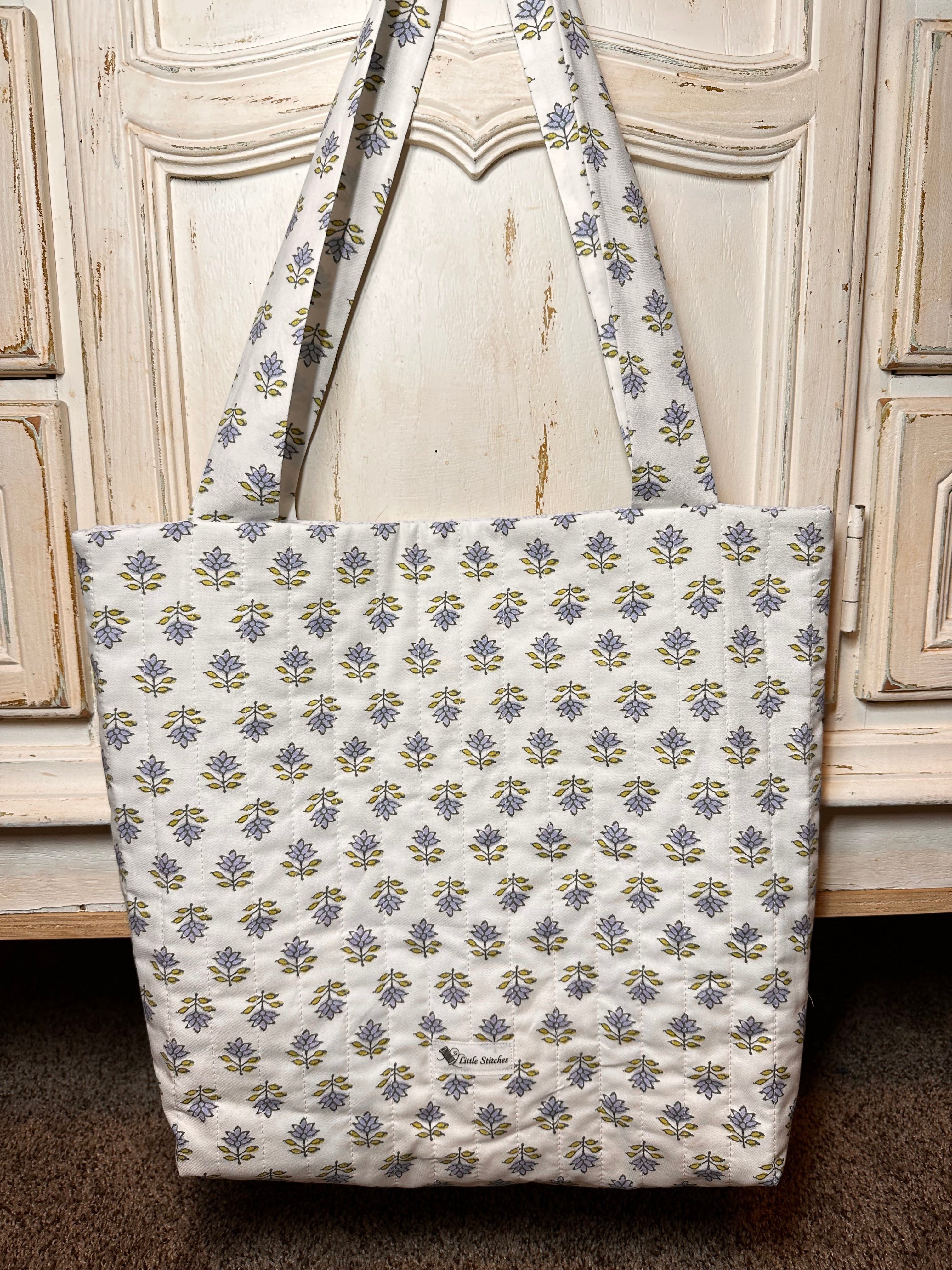 “Blue Mini Floral” Quilted Tote