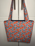 “Orange/Navy Mini Poppy” Quilted Midi Tote