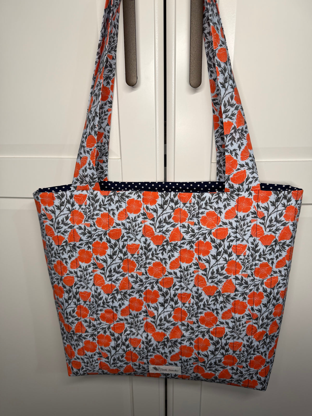 “Orange/Navy Mini Poppy” Quilted Midi Tote