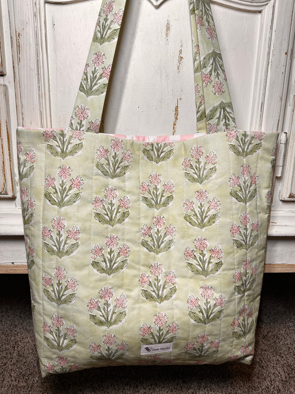 “Boho Wildflower Pink/Green” Quilted Tote
