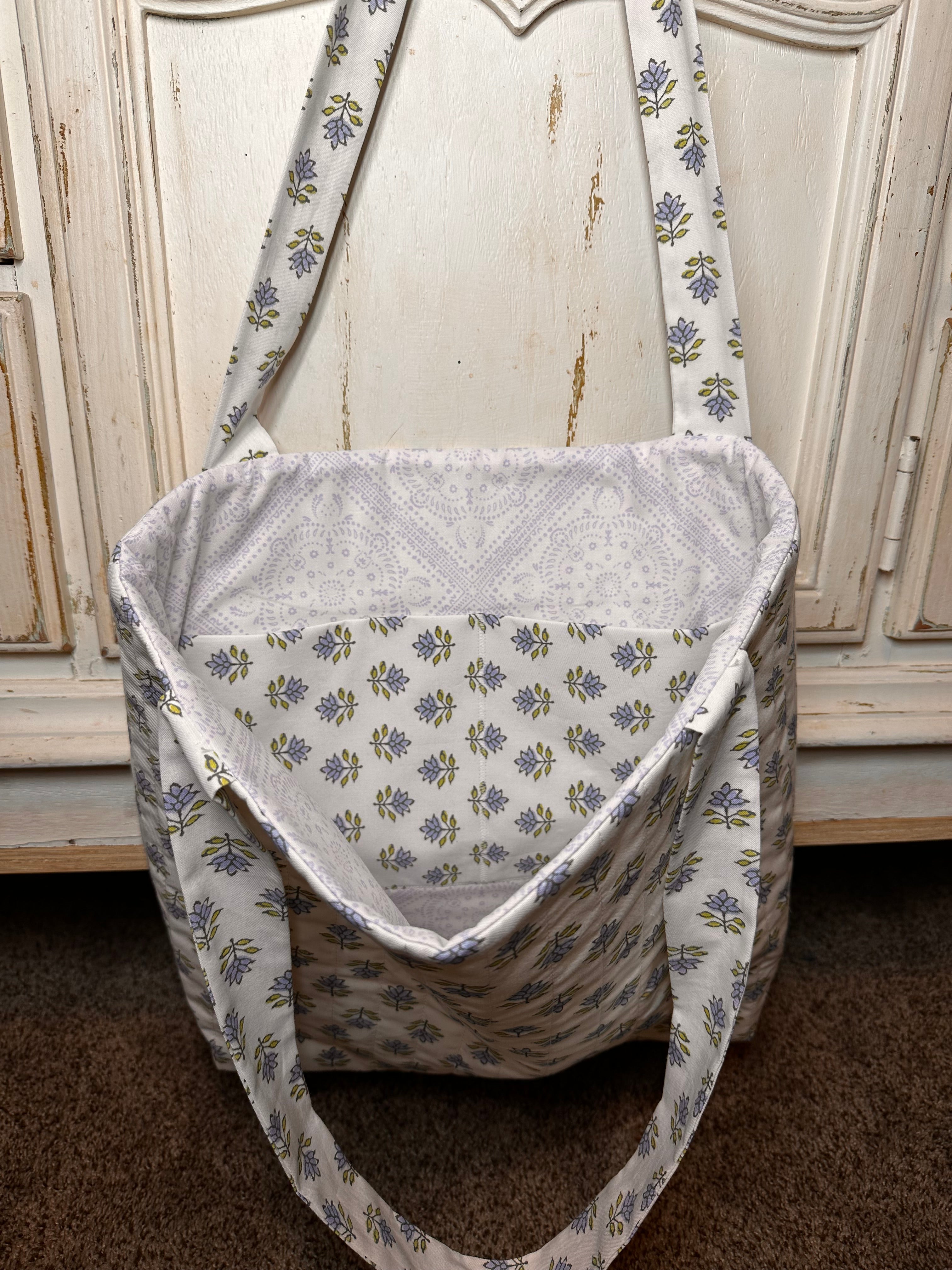 “Blue Mini Floral” Quilted Tote
