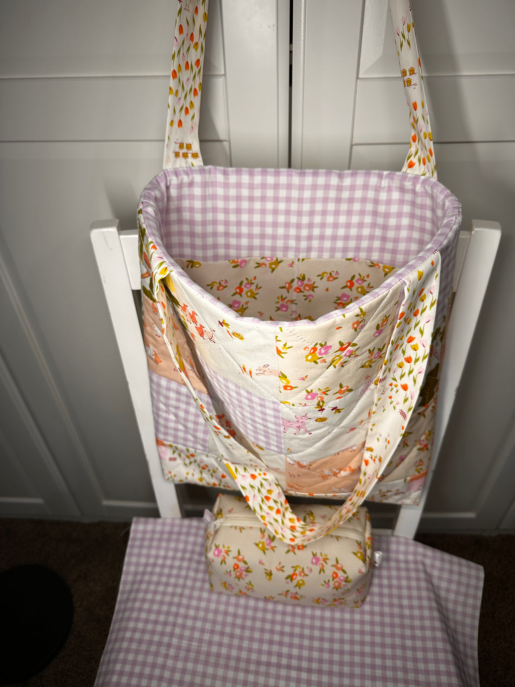 “Sweet Lavender Lamb” Midi Quilted Tote/Diaper Bag