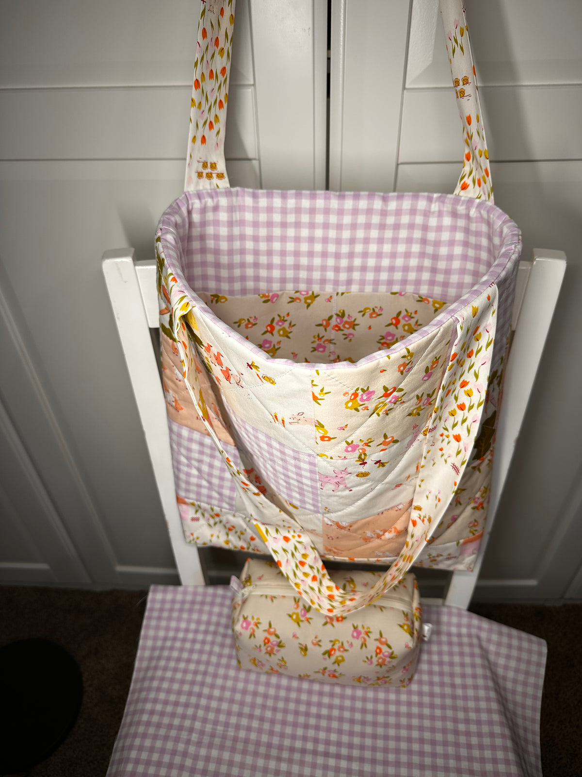“Sweet Lavender Lamb” Midi Quilted Tote/Diaper Bag