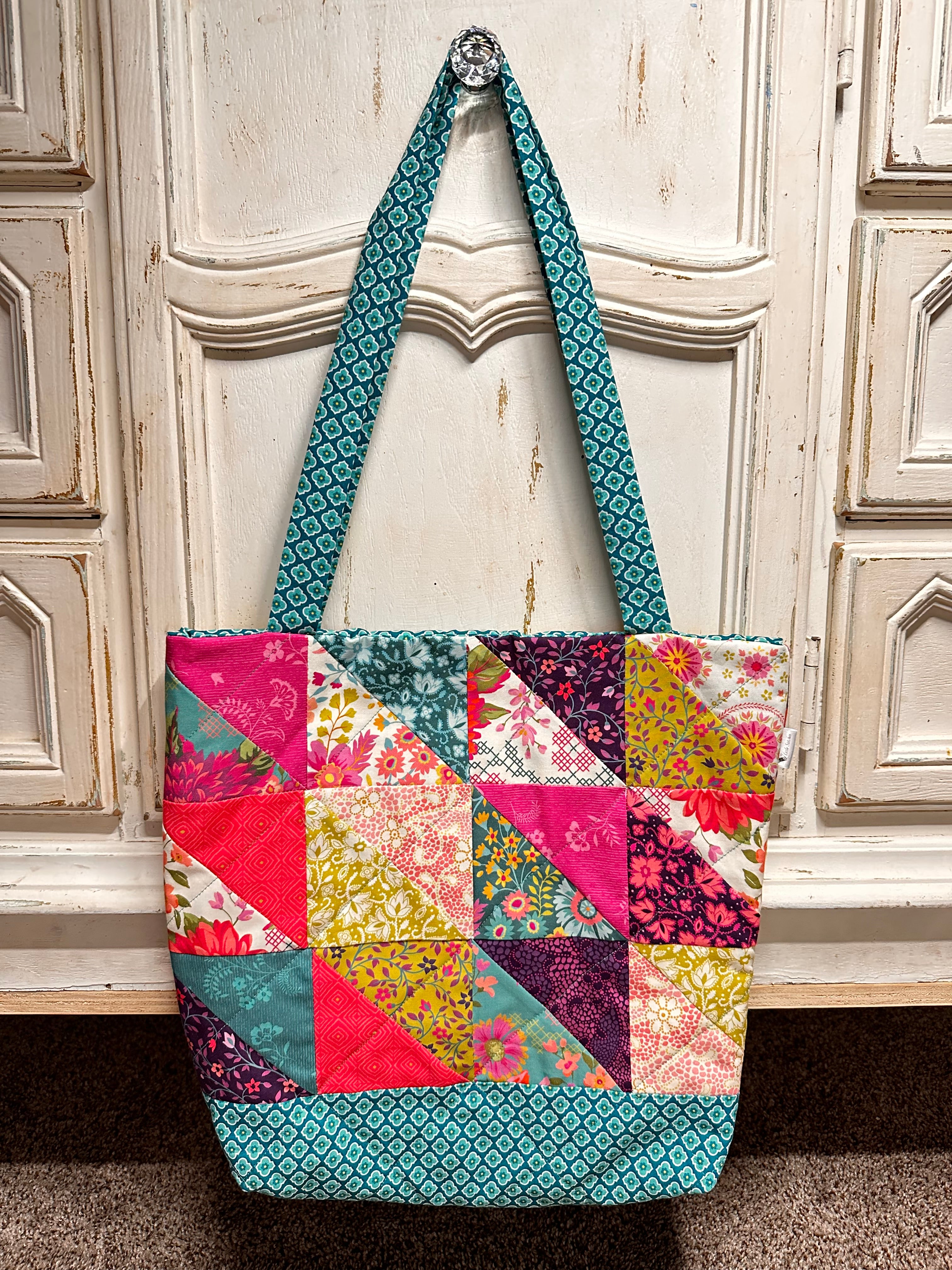 “Fuchsia Teal” Quilted Tote