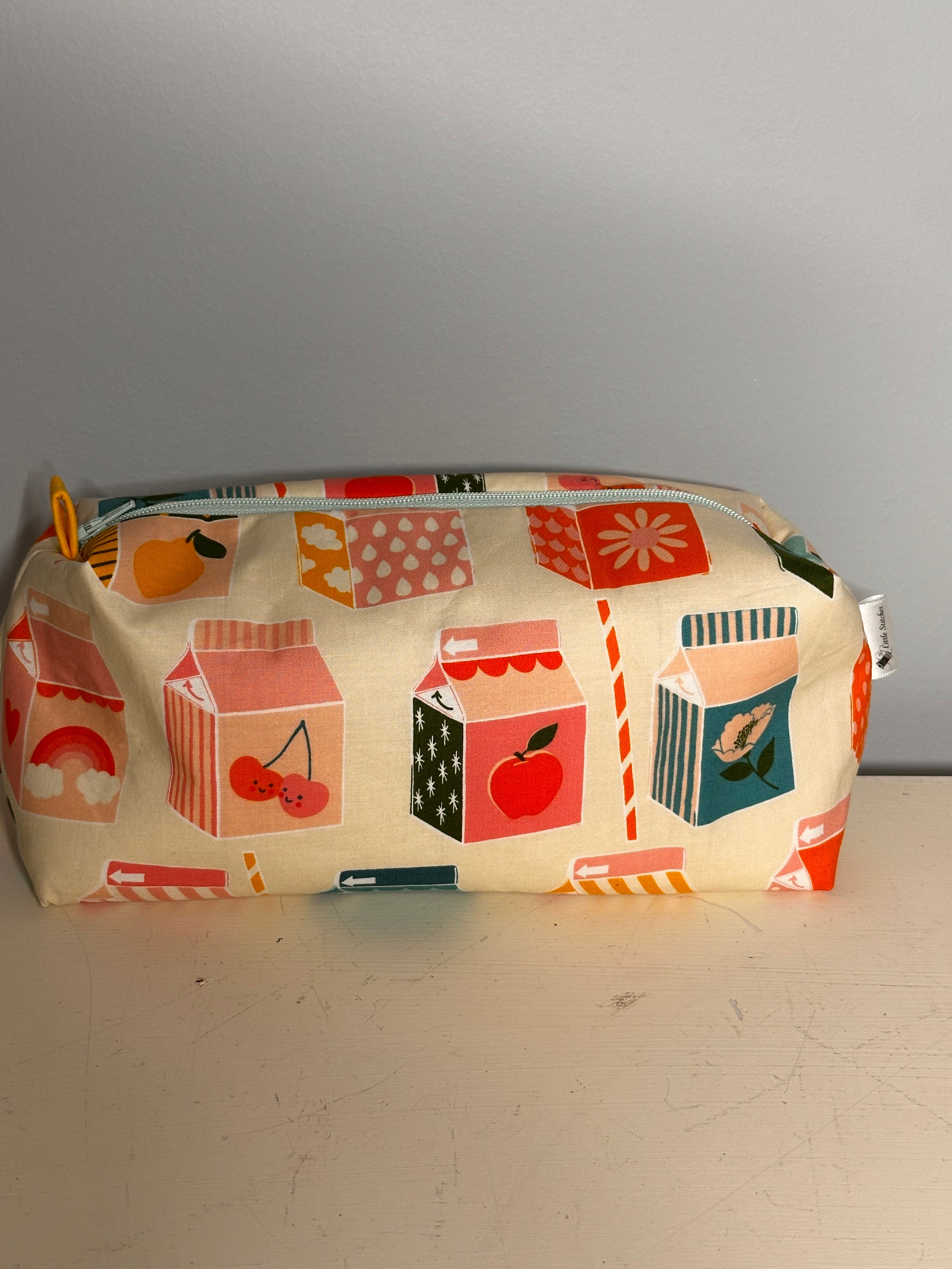 “Summer Juice Box” Cosmetic Bag- white