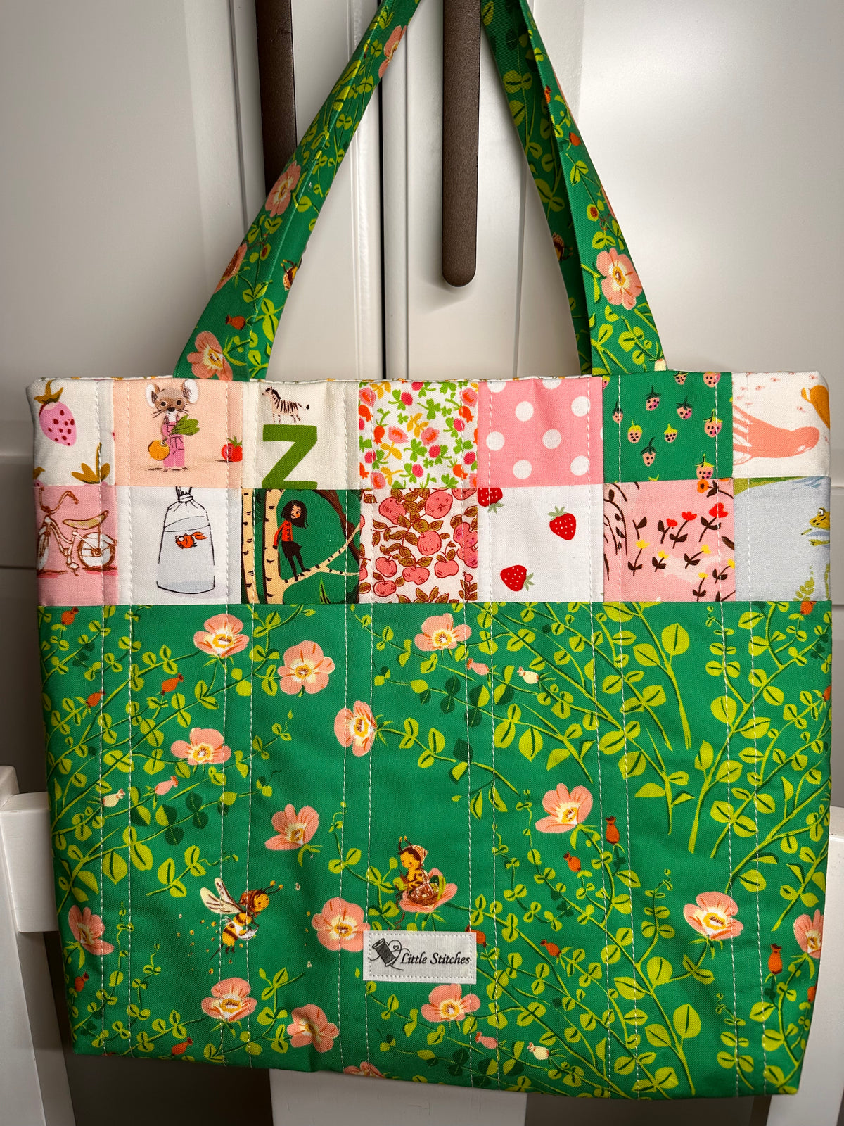 “Children’s Green/Yellow Bees” Quilted Tote
