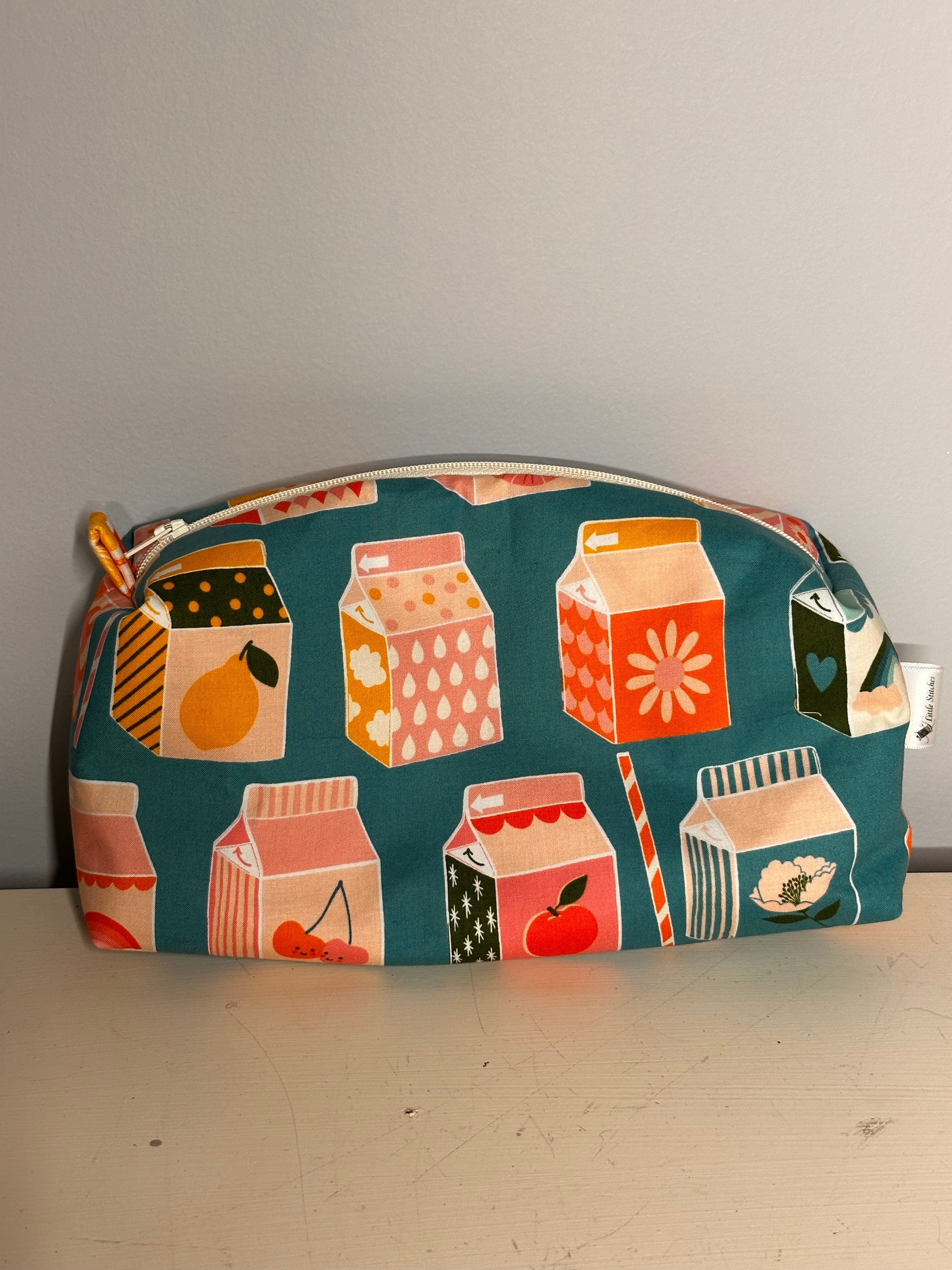 “Summer Juice Box” cosmetic bag-teal