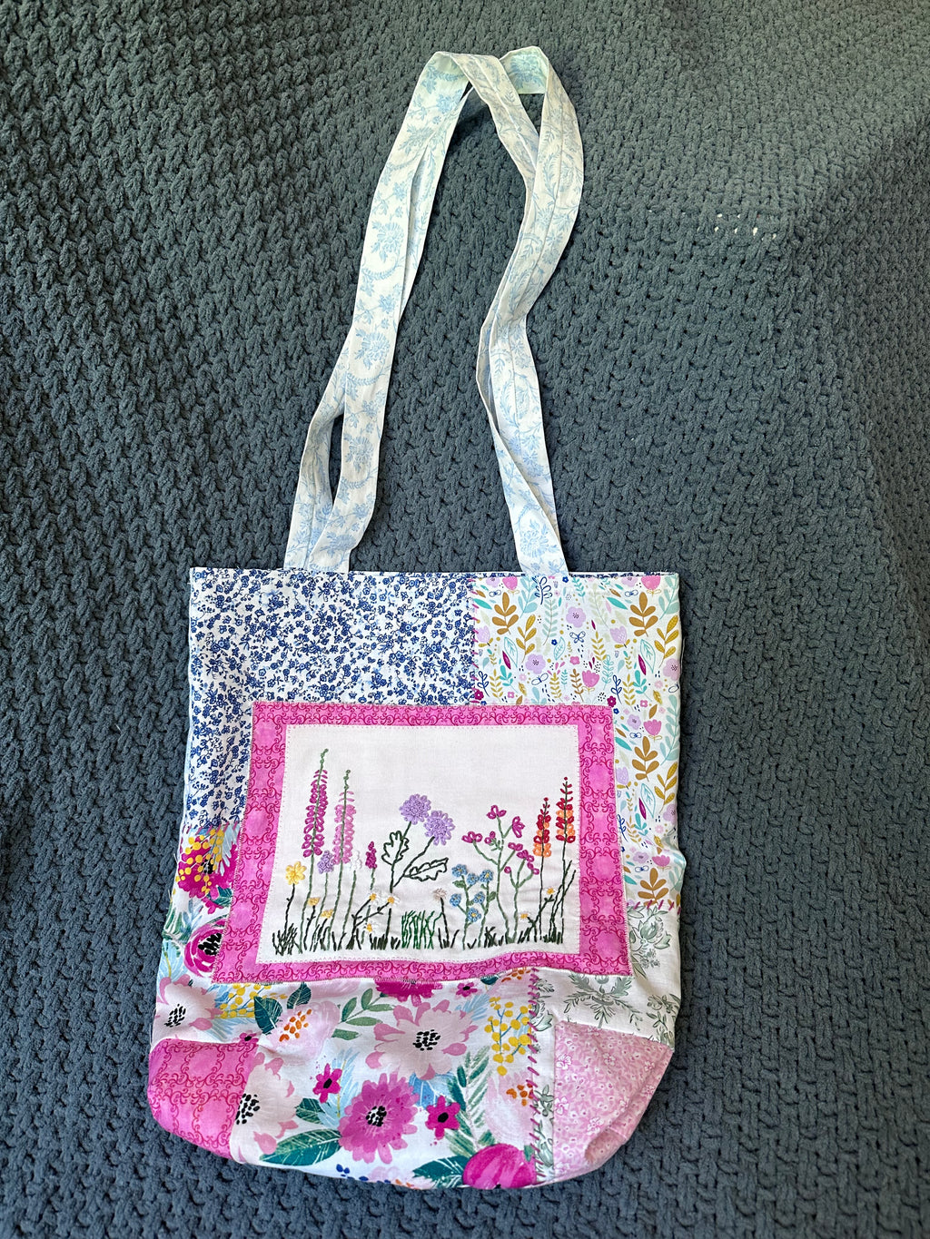 “Wildflower Patchwork” Embroidered Tote