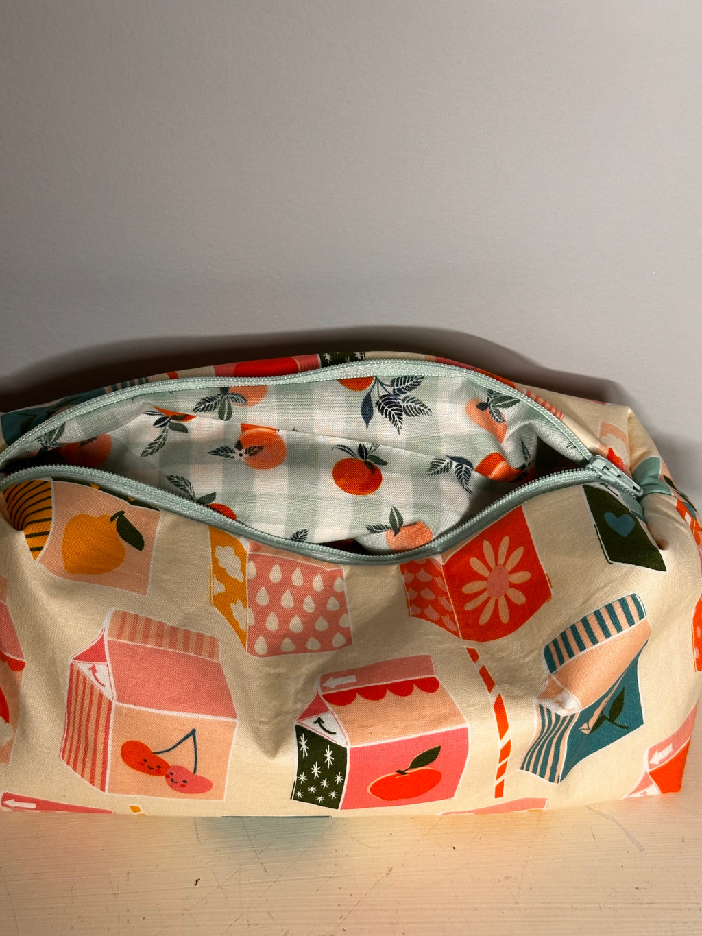 “Summer Juice Box” Cosmetic Bag- white