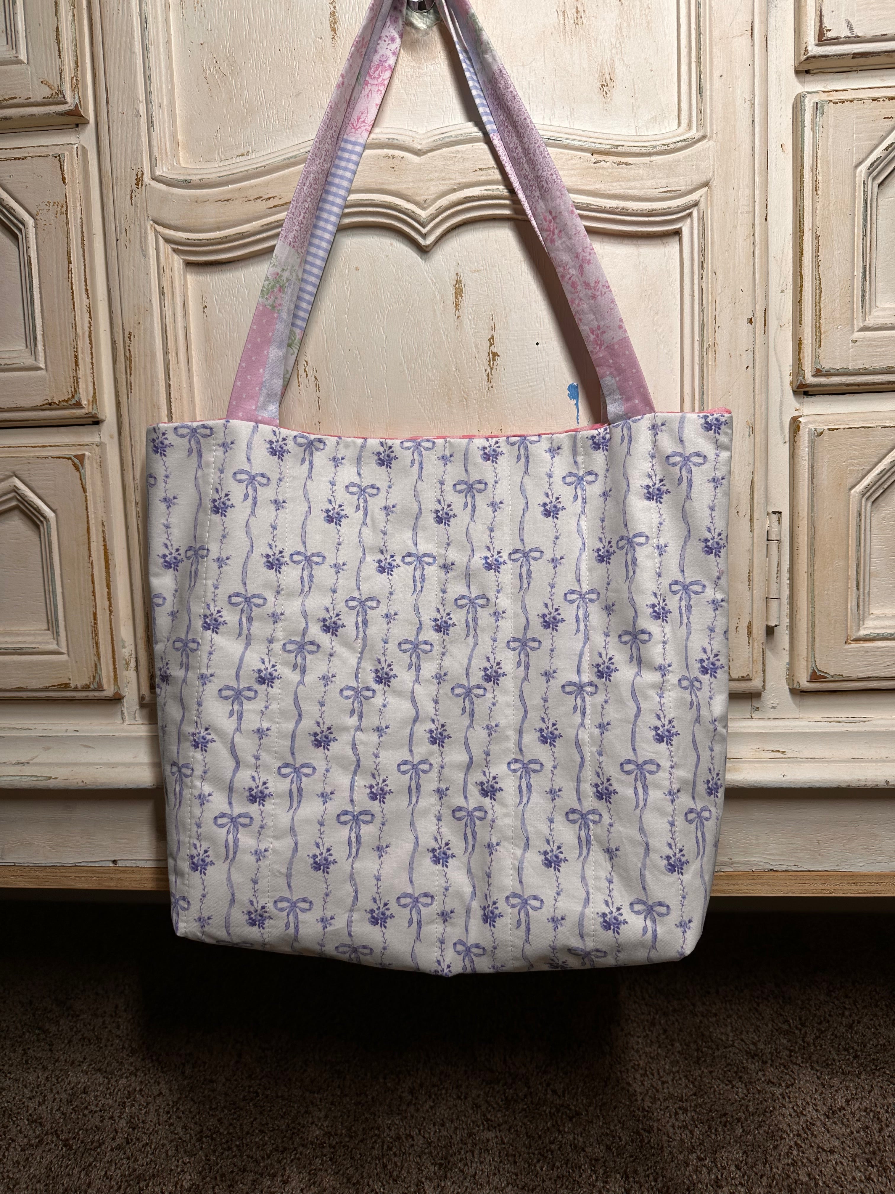 “Sweet Pea Blue Bow” Mid Size Quilted Children’s Tote