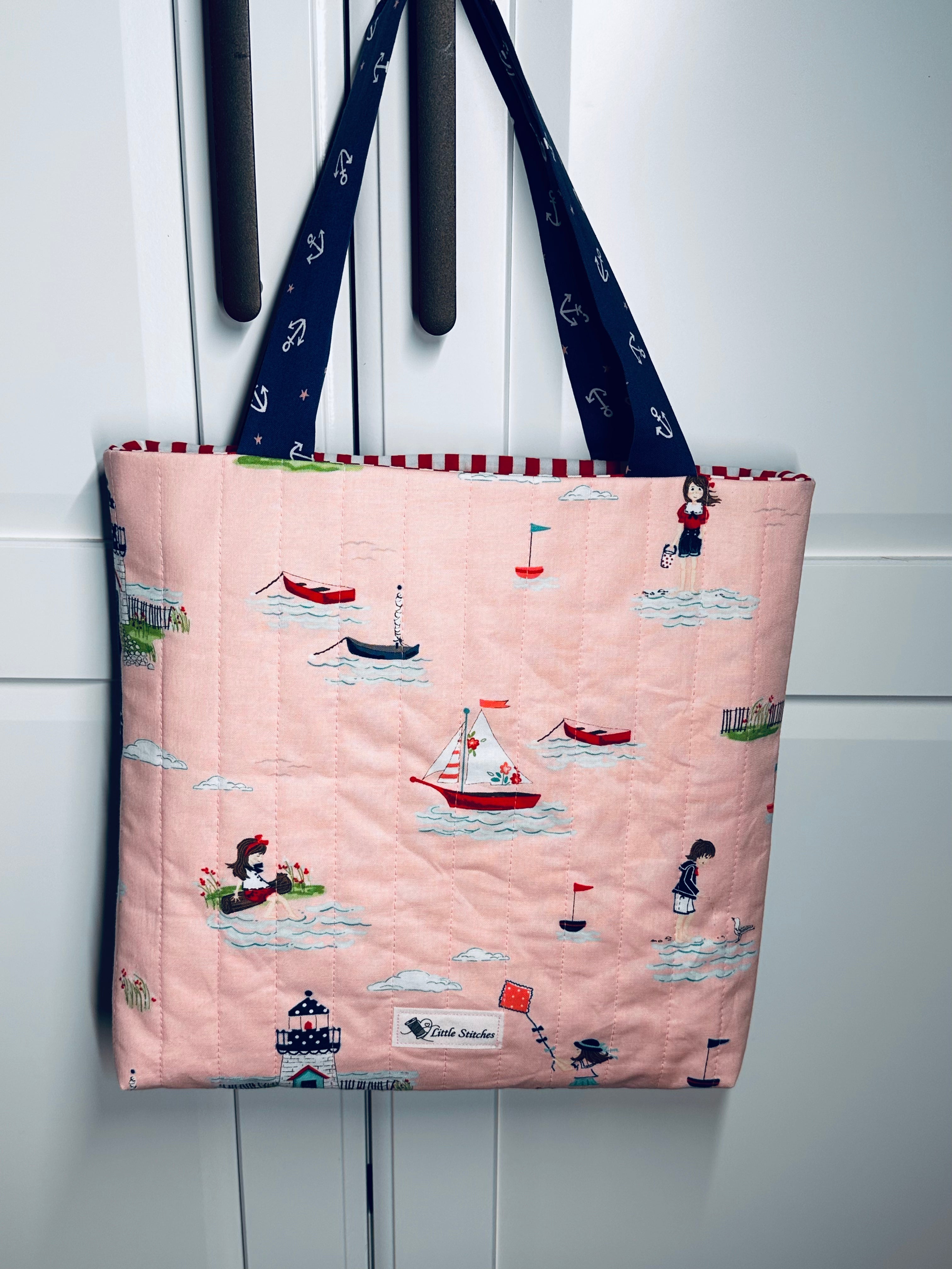 “Little Sailor”- pink/navy Quilted Children’s Tote